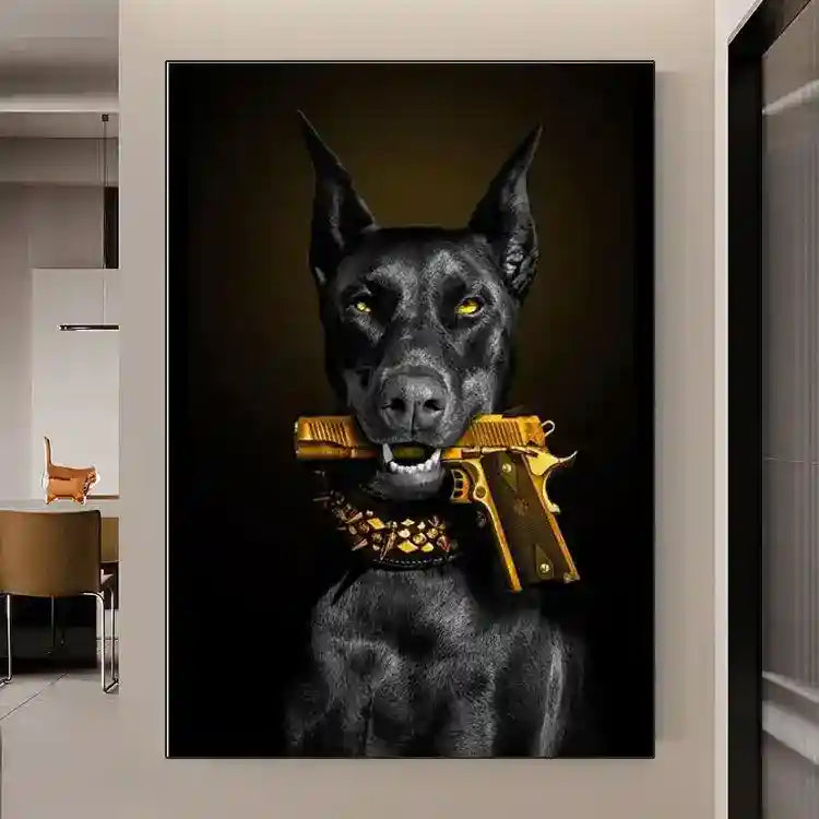 Stampa Artistica Doberman con Pistola - Poster Moderno by Dog Moda