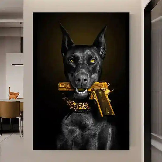 Stampa Artistica Doberman con Pistola - Poster Moderno by Dog Moda