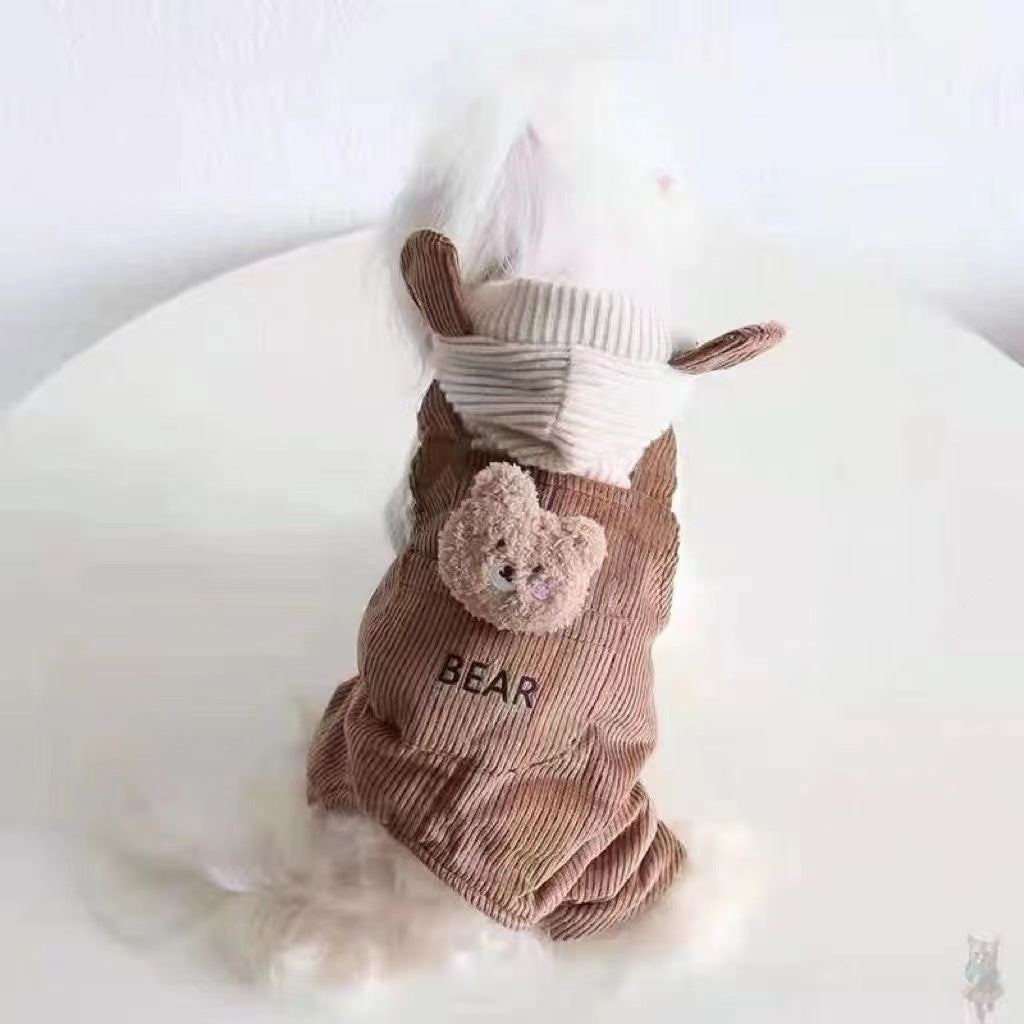 Hundeoverall "Bär" - Warmer Fleece mit Kapuze und Teddybär