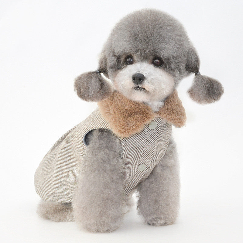 Vogue Pup Sleeveless Coat - Stripes and Warm Fleece