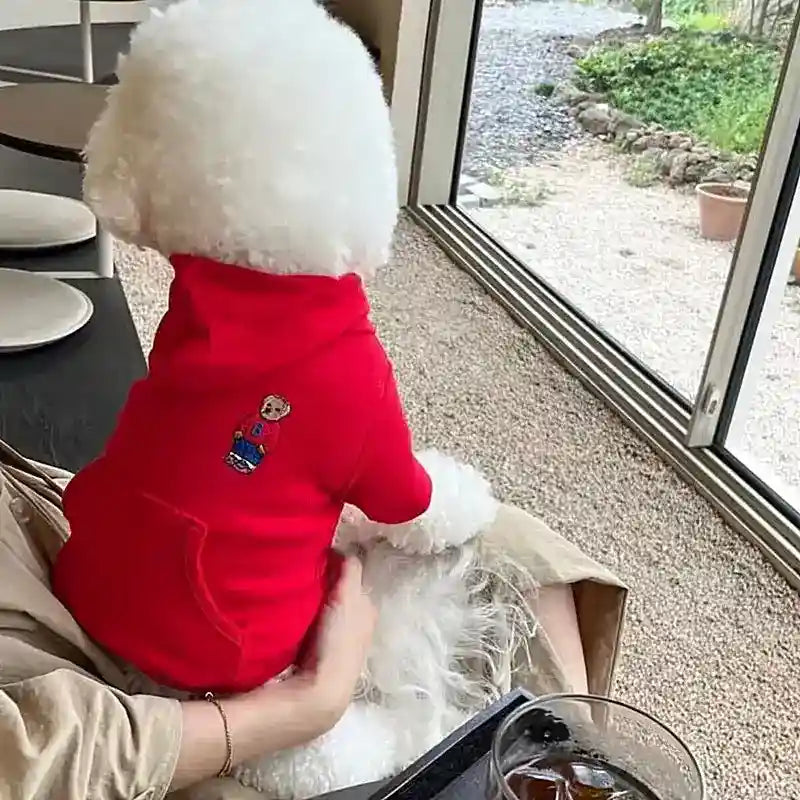 Sudadera para perros con capucha y bordado de osito suave