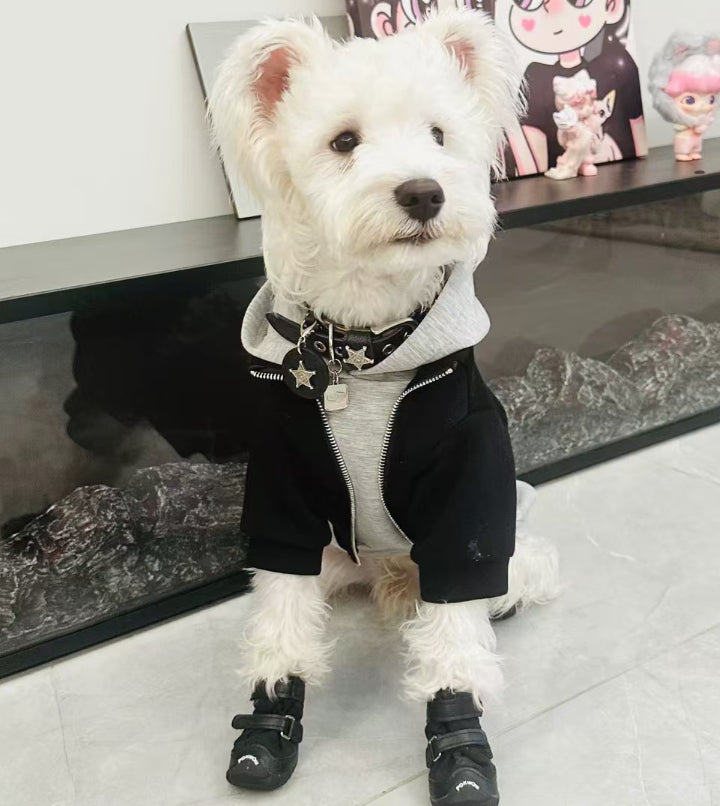 Sudadera para Perro con Capucha Efecto Dos Piezas Negro Gris
