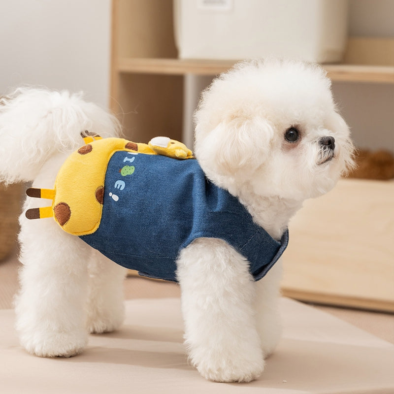 Cappotto Jeans Giraffa per Cani - Smanicato Foderato Pile