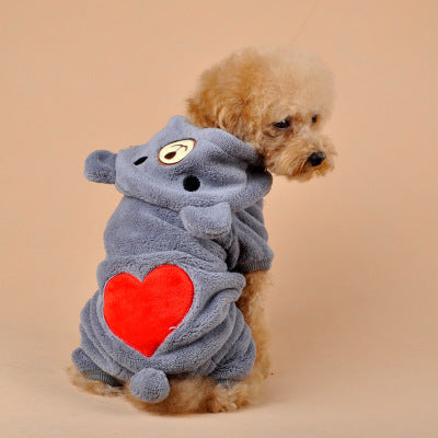 Teddy Heart Fleece Dog Jumpsuit