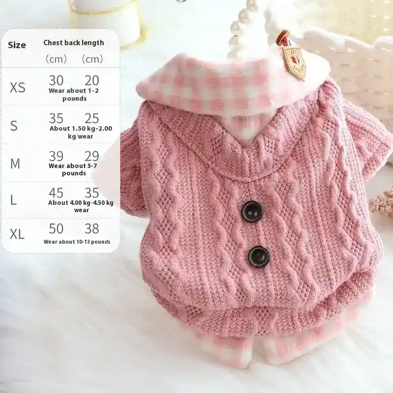 Abrigo para Perro de Lana Polar Trenzado Azul Rosa Invernal