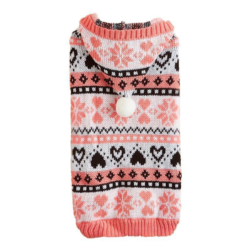 Dog Sweater with Hood and Pom Pom | Heart Pattern 