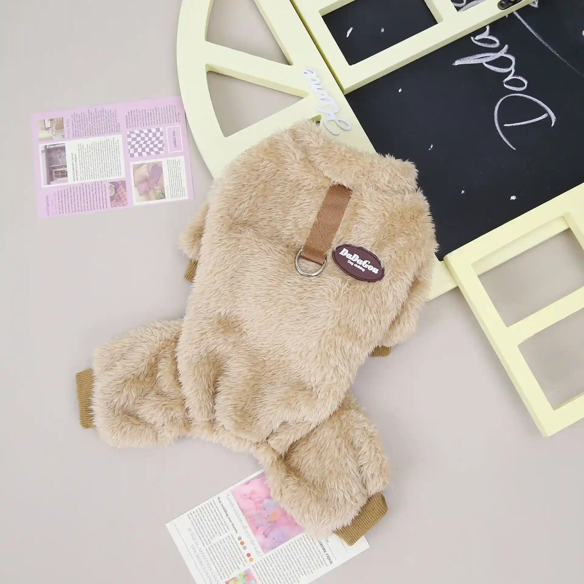 犬用フリースつなぎ4本足 - リード付き暖かいパジャマ