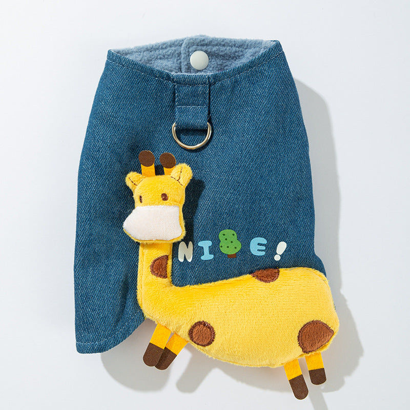 Cappotto Jeans Giraffa per Cani - Smanicato Foderato Pile