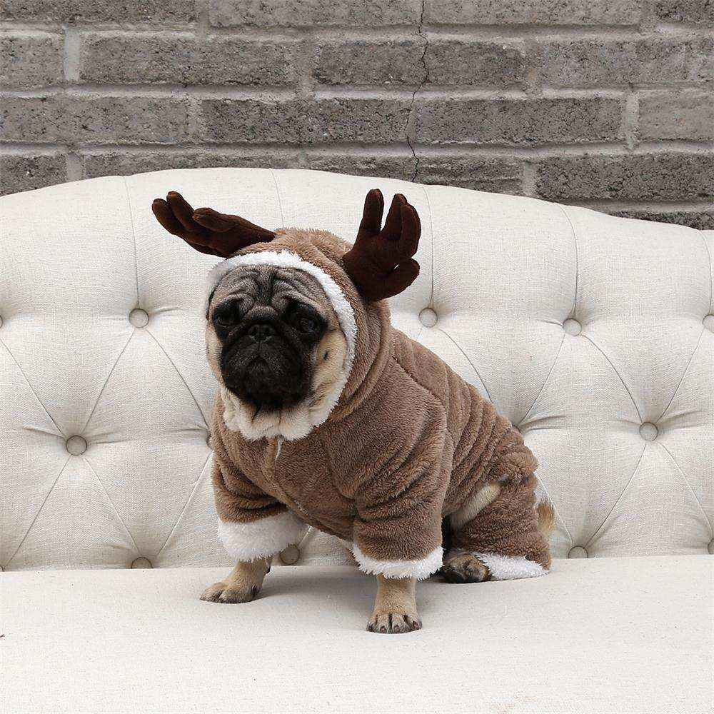 Cappotto Cani Renna Pile - Cappuccio Corna Marrone Caldo by Dog Moda