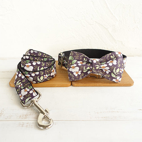 Set Guinzaglio e Collare con Papillon in Morbido Tessuto Denim – Modello Sunnyflower - Dog Moda