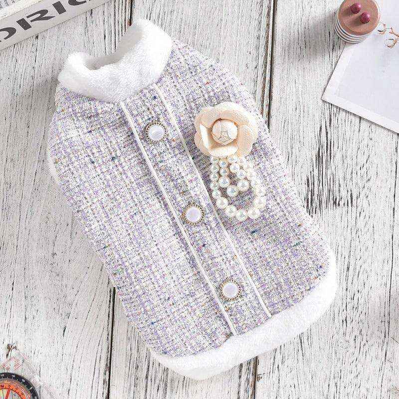 Abrigo Elsa para Perros - Forro Polar con Flor y Botones Gris