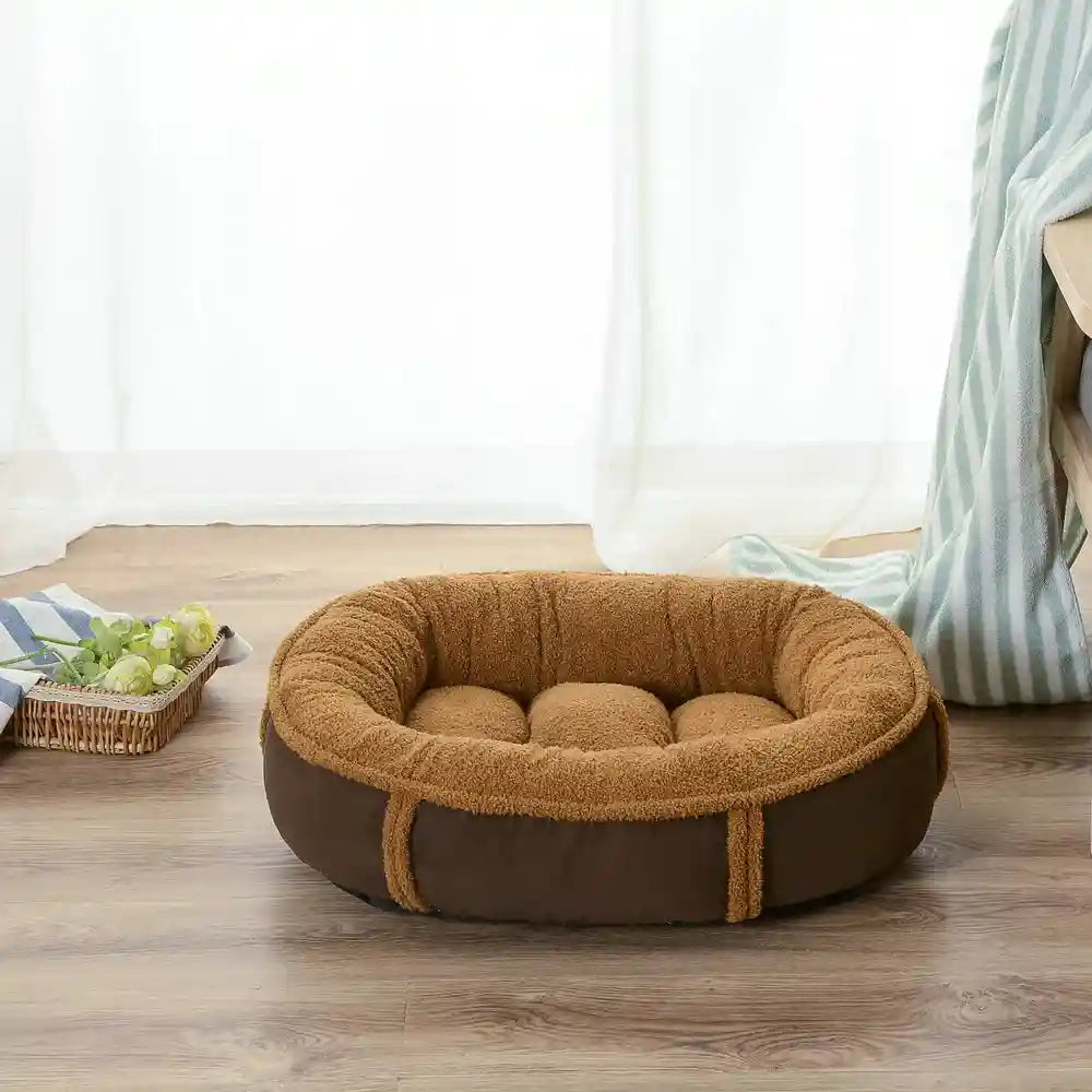犬と猫用ラムウールフリースのオーバルベッド