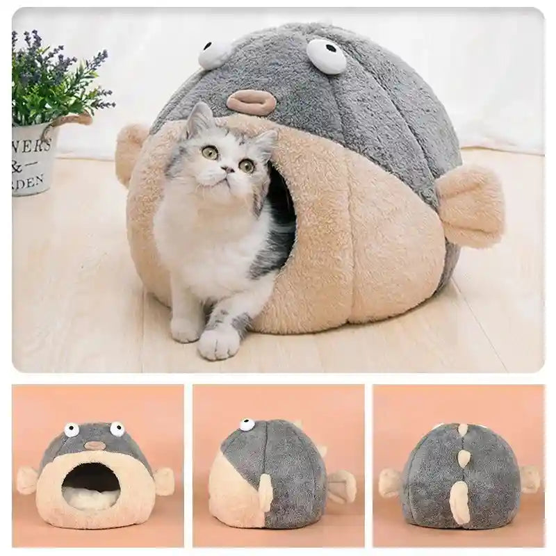 Cuccia Pesce Palla per Gatti - Morbida Grigio Beige by Dog Moda