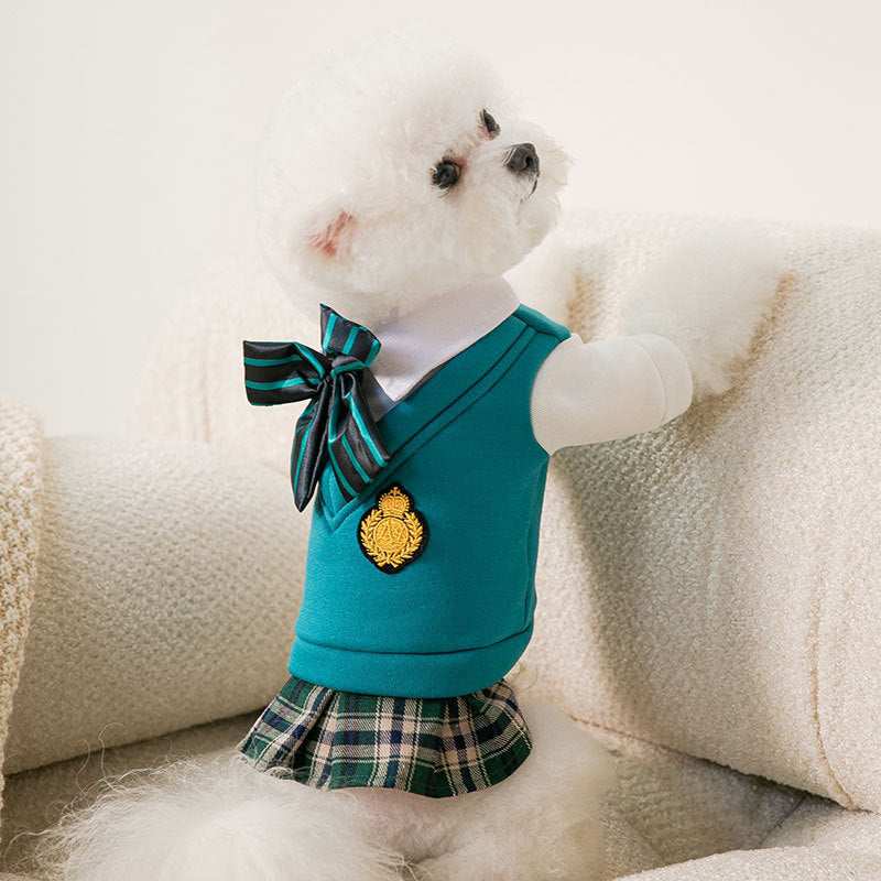 "College" Fleece Bow Dog Sweater