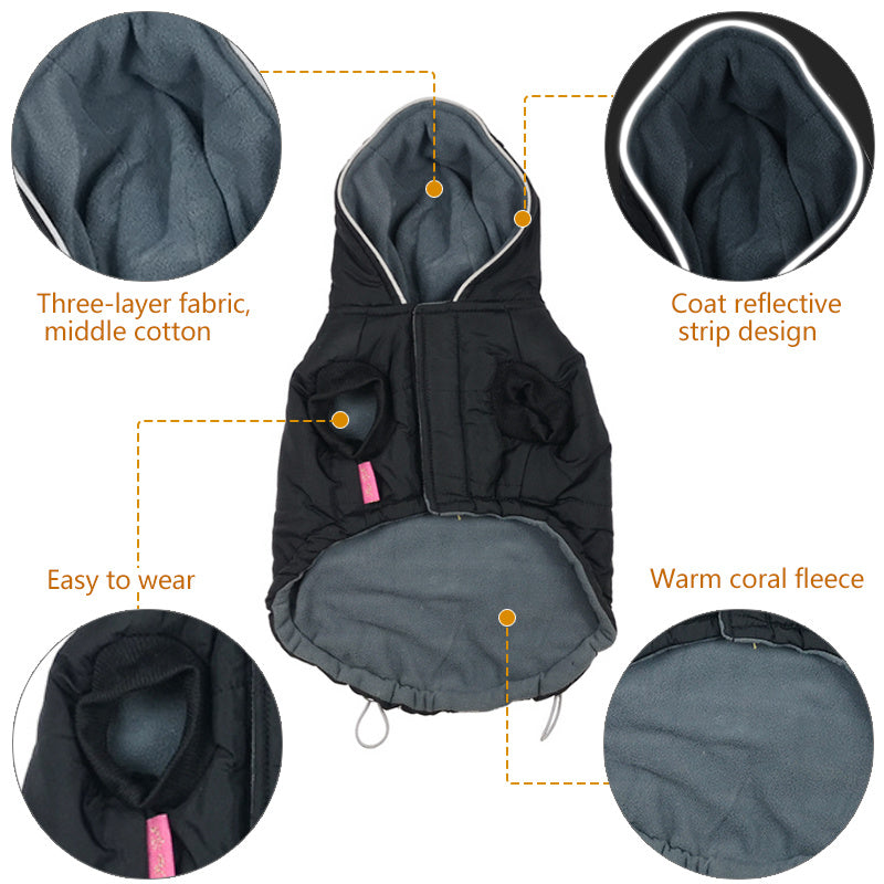 Padded fleece raincoat with hood and reflective inserts, "San Jose" model