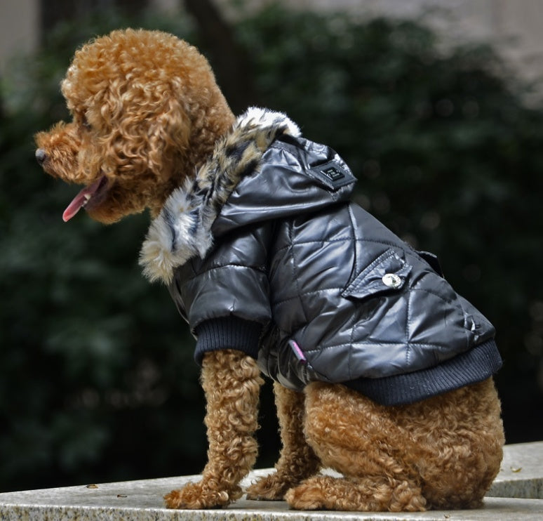 Dog Coat with Faux Fur Hood - Elegance and Warmth for Poodles