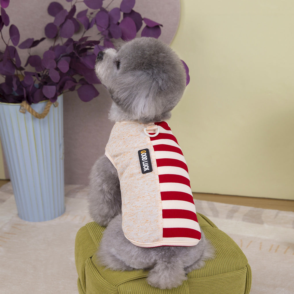 小型犬用ストライプハーネスシャツ - グッドラックファッションモデル