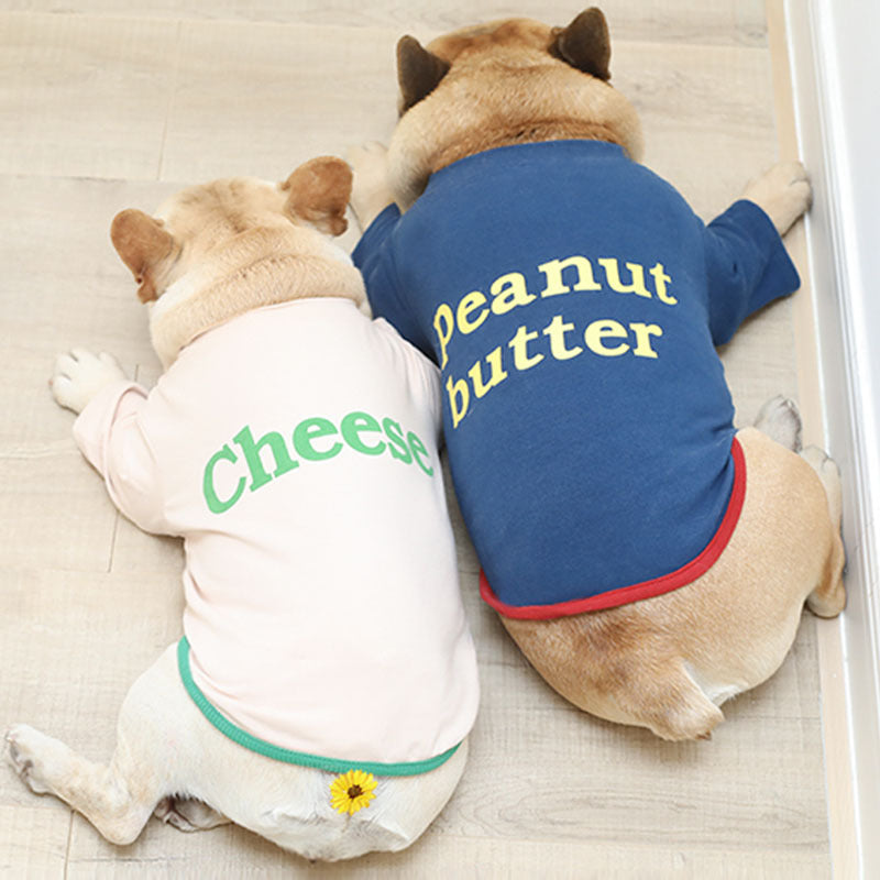 Maglietta per Cani "Cheese" e "Peanut Butter" – Ideale per Bulldog