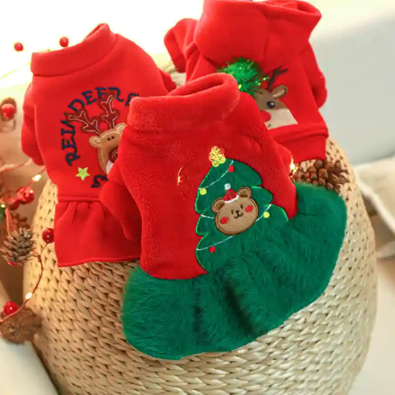 Vestitino Natale Cani Pile Rosso Merry Christmas Renna by Dog Moda