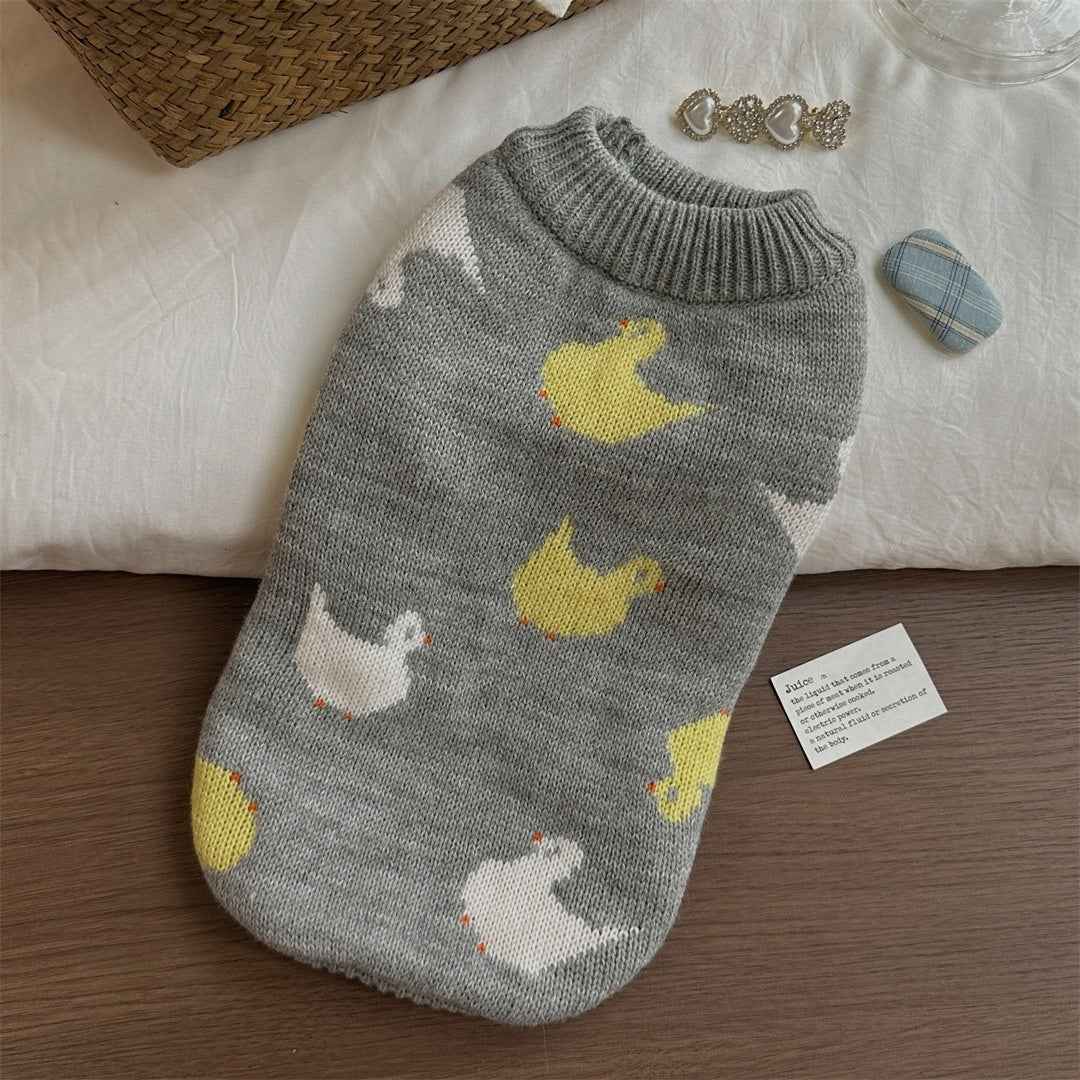 Maglione Cani Gatti Fair Isle Collo Alto Grigio Inverno by null