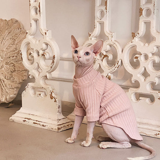 Rosa Sphynx-Katzenpullover – Einfarbiges Lotusmuster