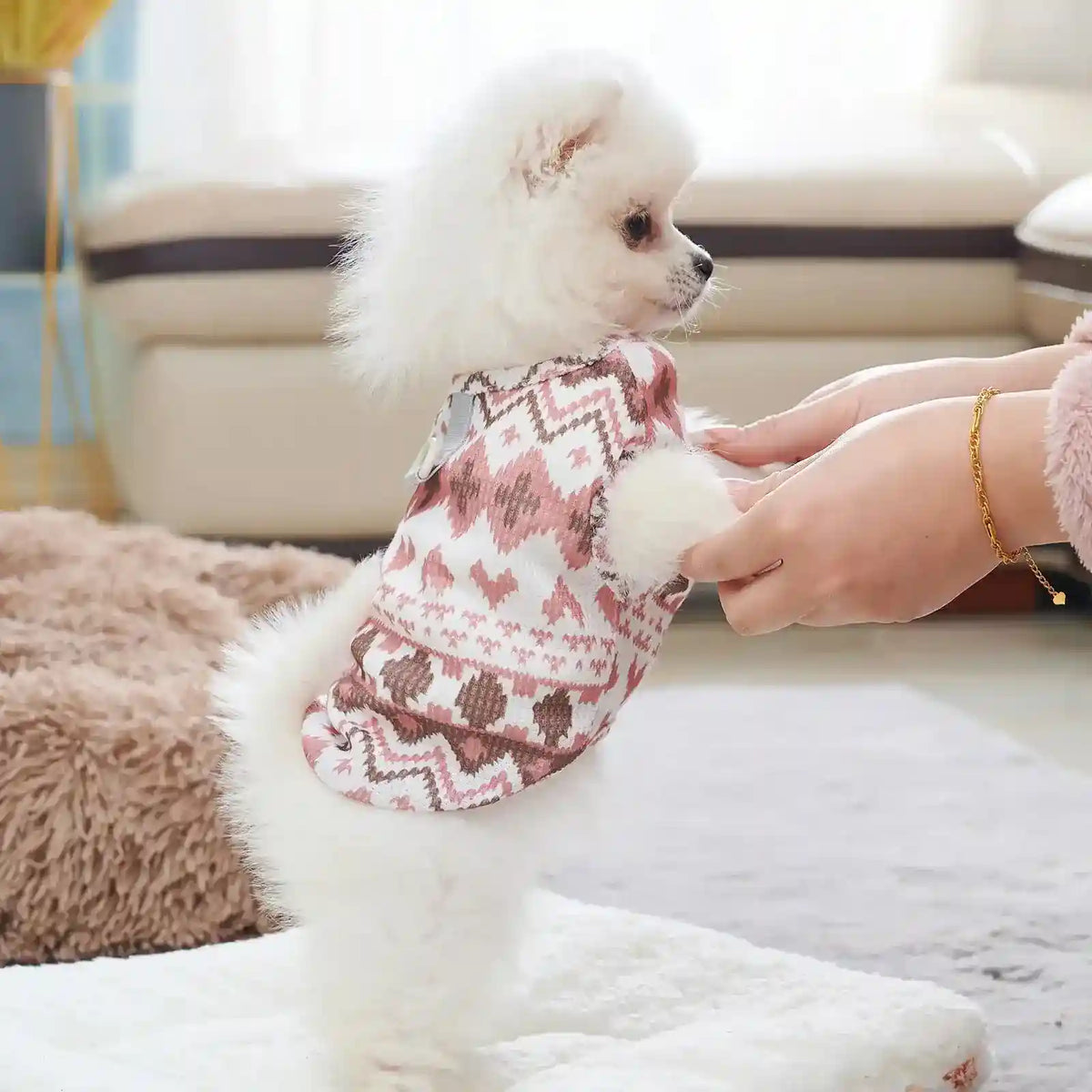 Maglione Peru per Cani con Anello Pettorina - Rosa e Beige by Dog Moda