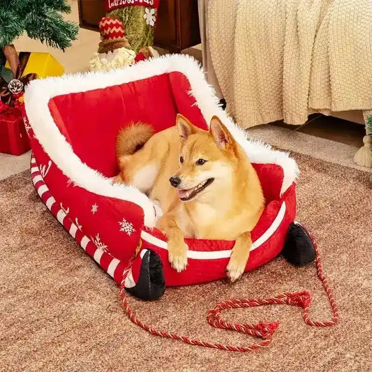 Cuccia Natalizia Cane e Gatto | Slitta Babbo Natale in Tessuto Caldo by Dog Moda