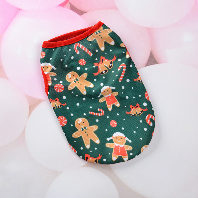 Christmas Themed Sleeveless Dog Shirt – Comfort and Festive Style