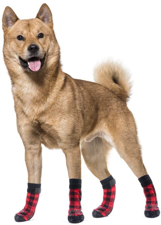Calzini Antiscivolo per Cani con Fantasia Plaid Rosso e Nero