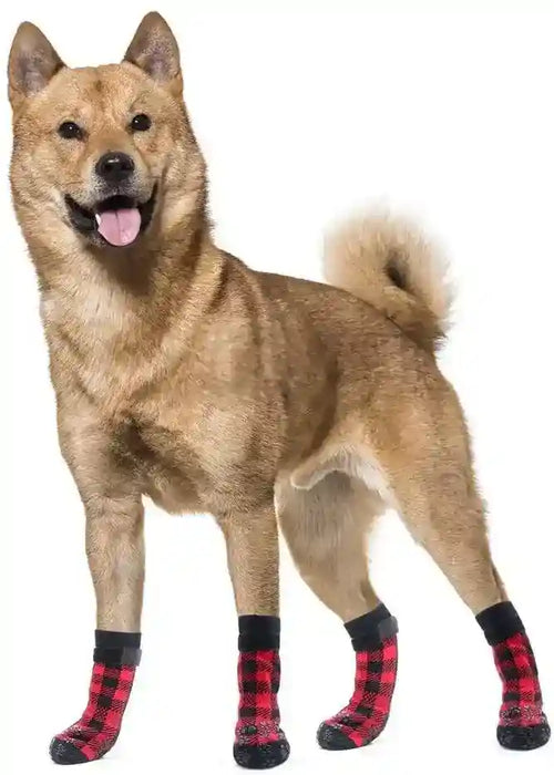 Calzini Antiscivolo per Cani con Fantasia Plaid Rosso e Nero