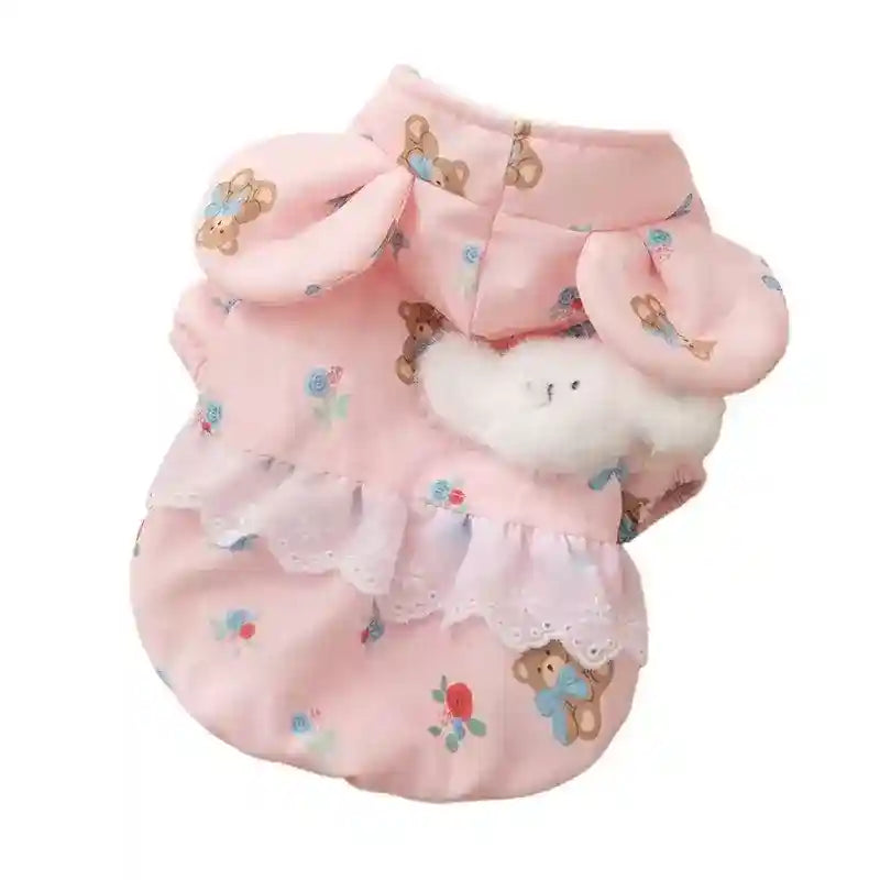 Vestito Orsetto con Cappuccio Orecchie per Cani - Floreale by Dog Moda