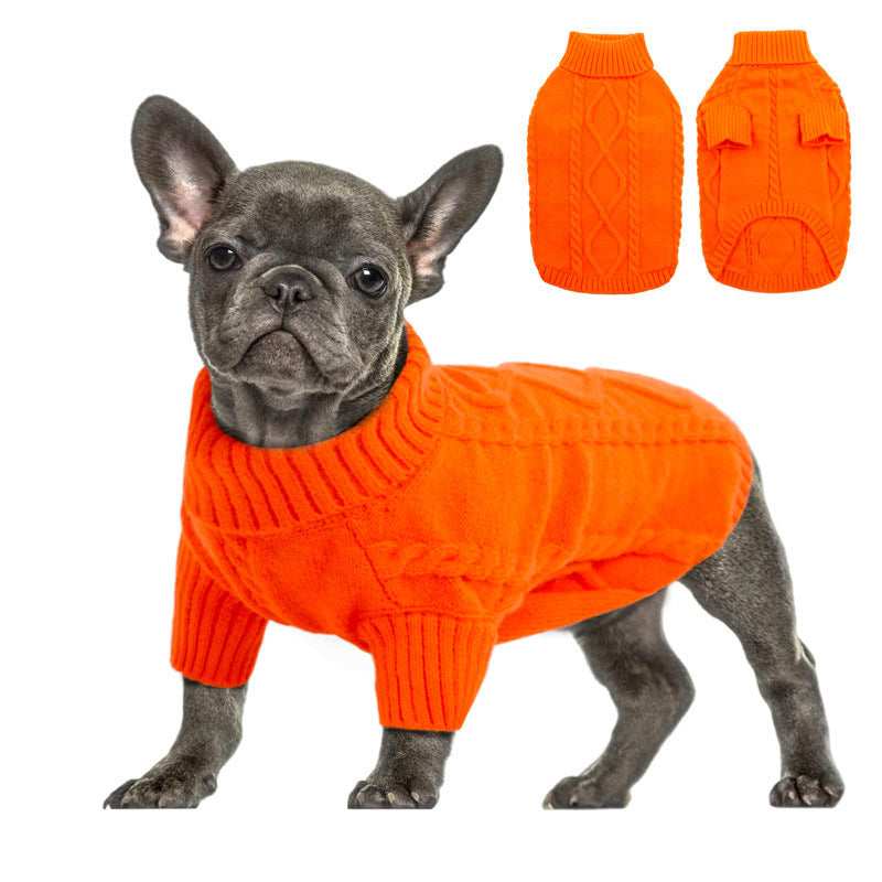 Maglioncino per Bulldog Francese con Ricamo a Trecce e Collo Alto – Protezione dal Vento e dal Freddo - Dog Moda