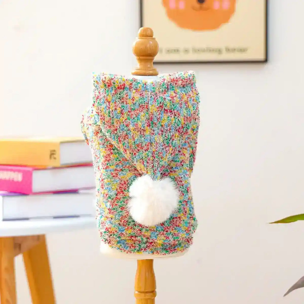 Sudadera con capucha para perros y gatos - Multicolor con pompón