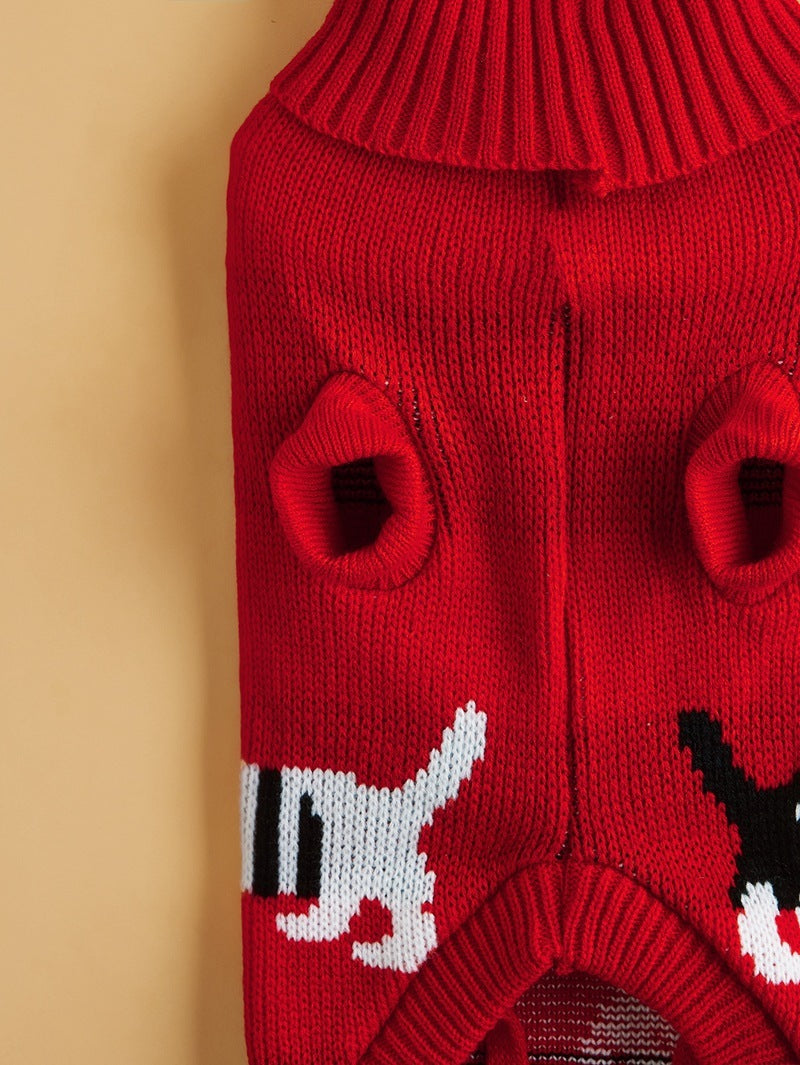 Christmas Dog Sweater with Reindeer Embroidered, Warm and Cozy 