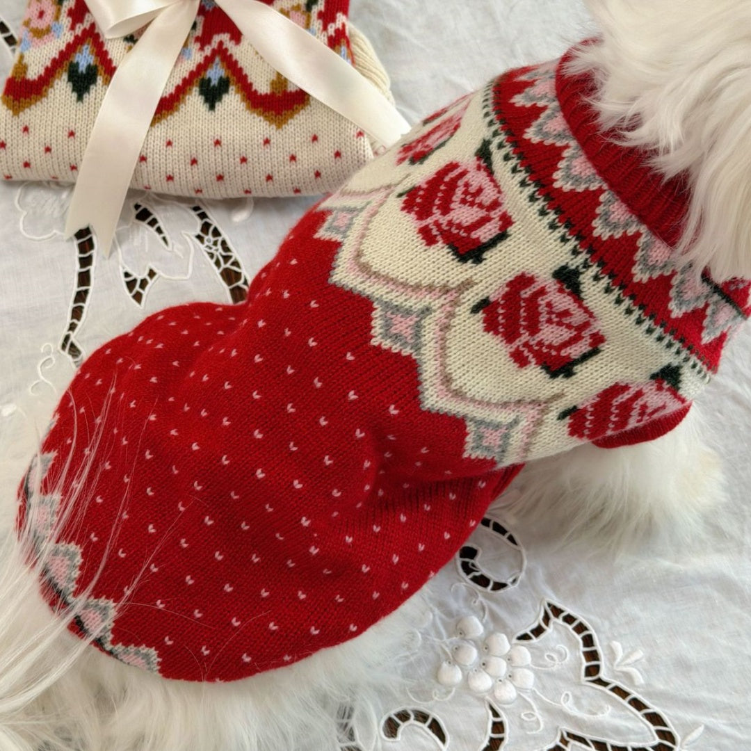 Hund- och katttröja med blomsterbroderier - Mjuk akryl