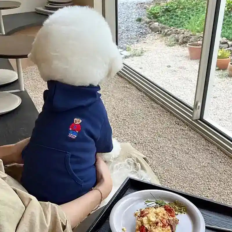 Sudadera para perros con capucha y bordado de osito suave