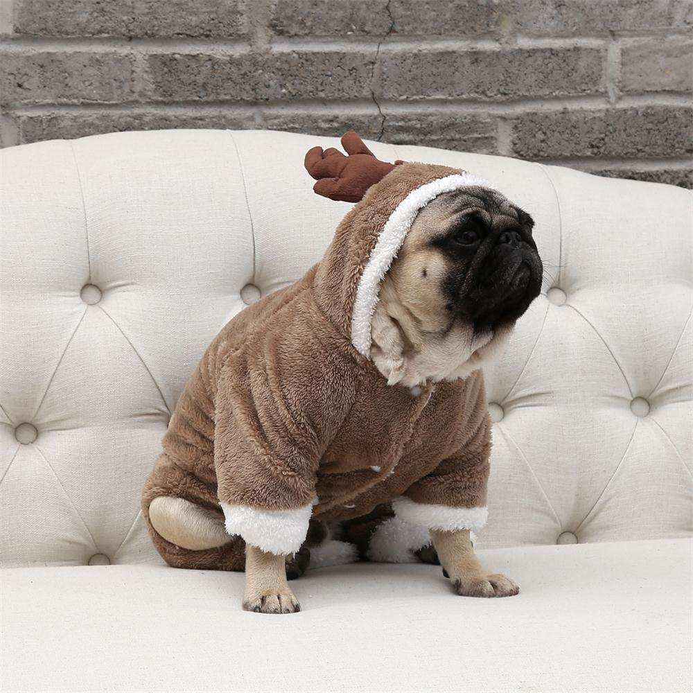 Cappotto Cani Renna Pile - Cappuccio Corna Marrone Caldo by Dog Moda