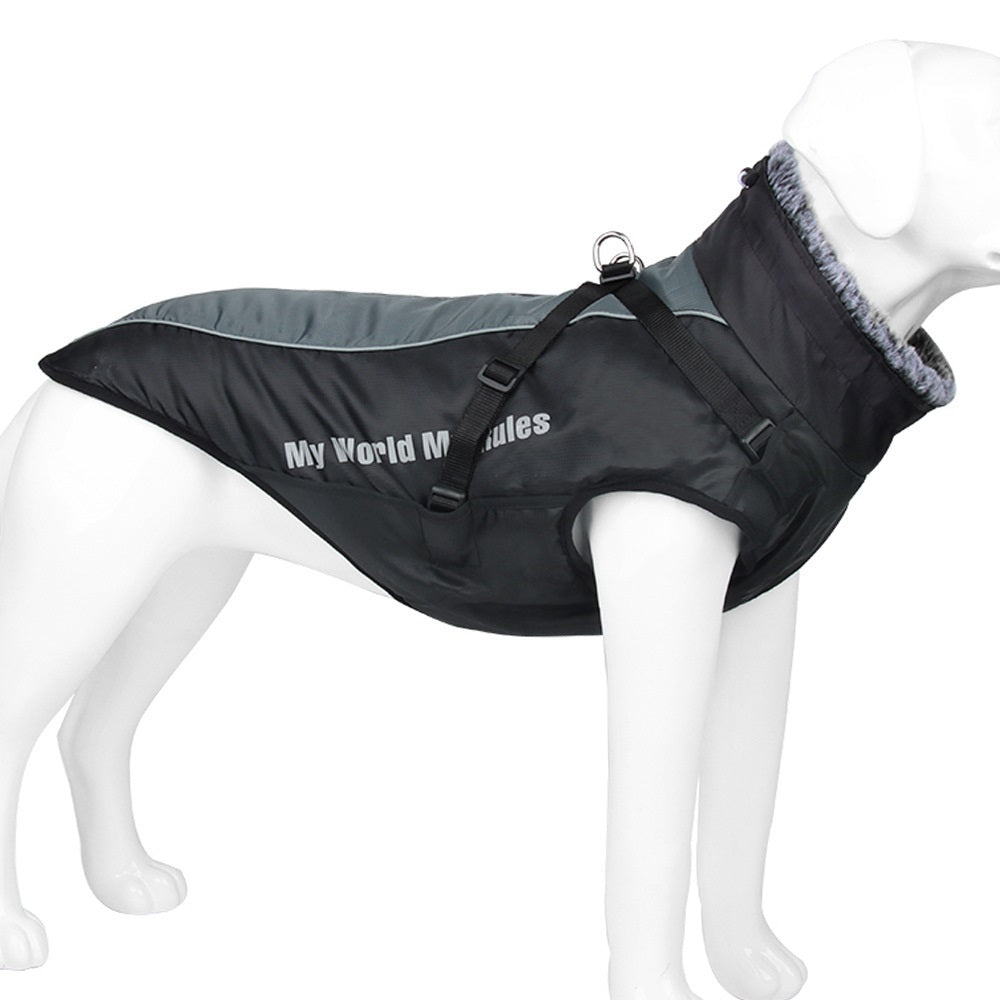 Cappotto Impermeabile per Cani Modello "World" con Pettorina Integrata e Inserti Riflettenti