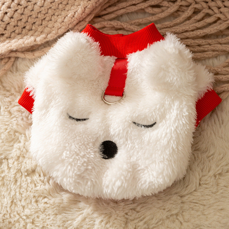 Small Dog Fleece Sweater White Red Sweet Face