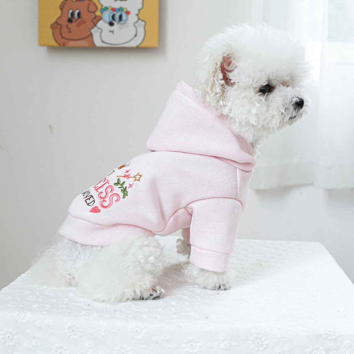 Pink Dog Sweatshirt "The Princess Has Arrived" with Hood and Embroidery