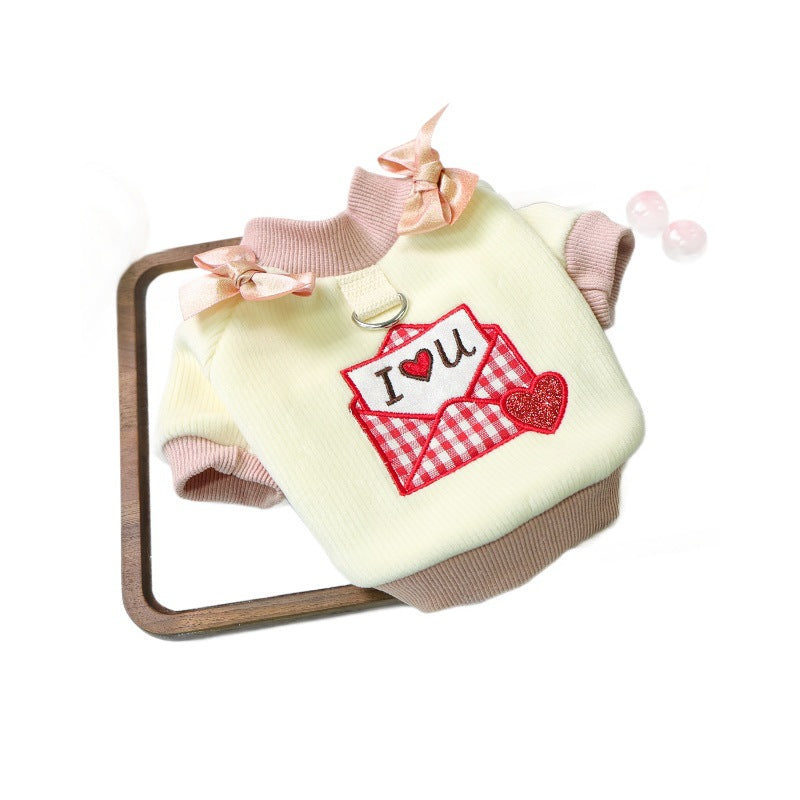 Maglia Cane I Love You Fiocchi Rosa Girocollo Romantica