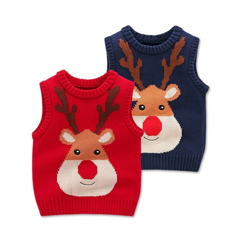 Happy Reindeer Dog Sweater - Red or Green