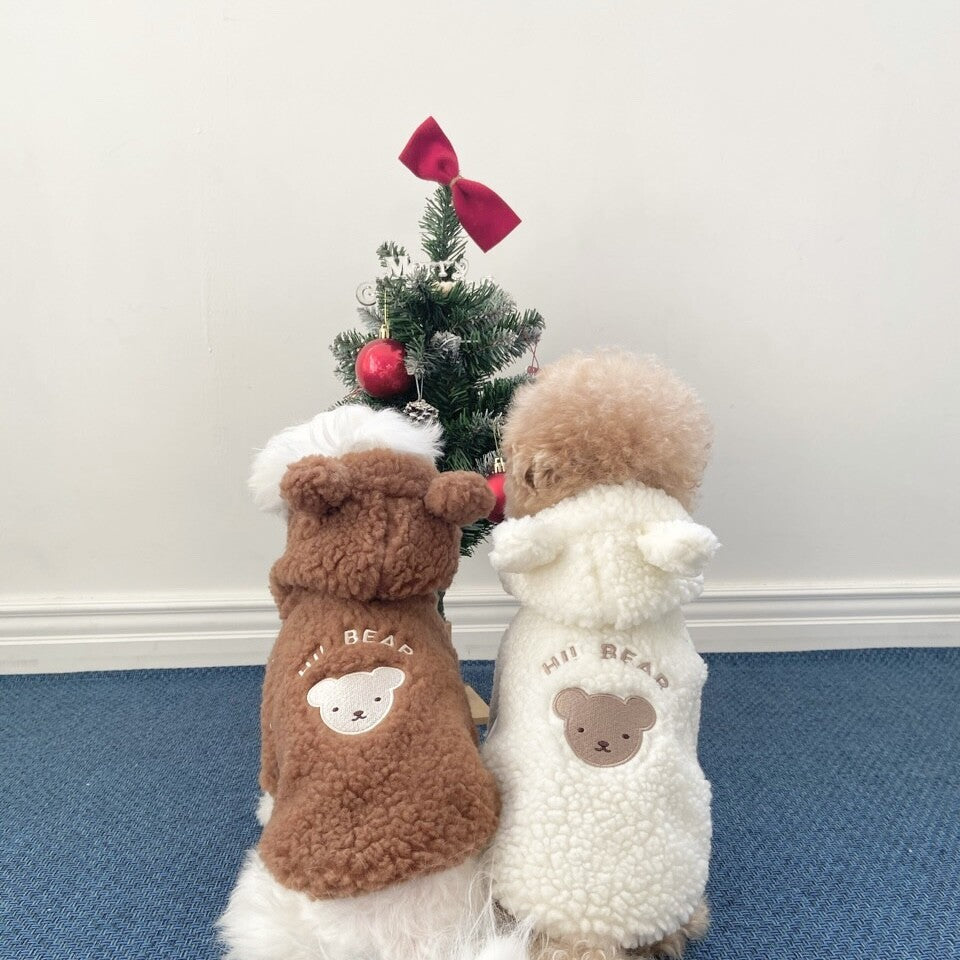 "Hi Bear!" Soft Fleece Dog Coat with Hood and Ears