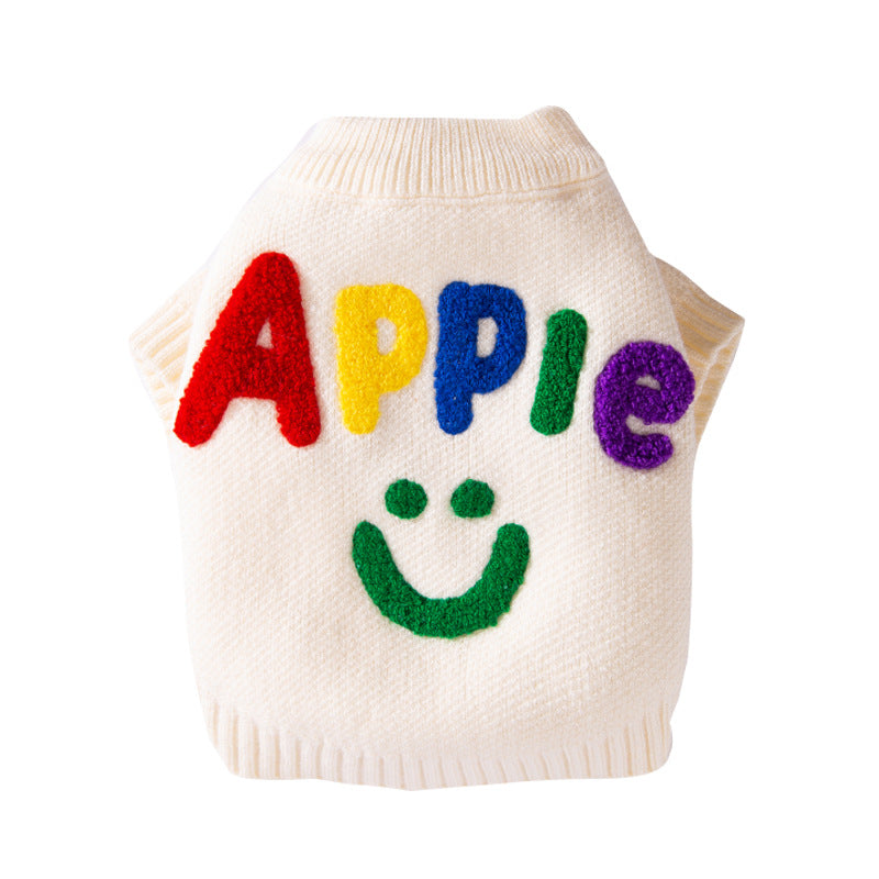 Maglione APPLE per Cani - Bianco con Ricamo e Smile