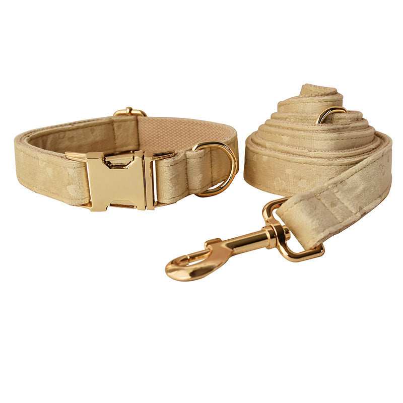SoftElegance - Set Collare e Guinzaglio in Nylon Rivestito in Panno Color Panna con Papillon Removibile - Dog Moda