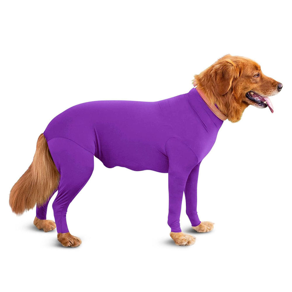 Dog jumpsuit for medium and large sized dogs with 4 legs and abdominal zip