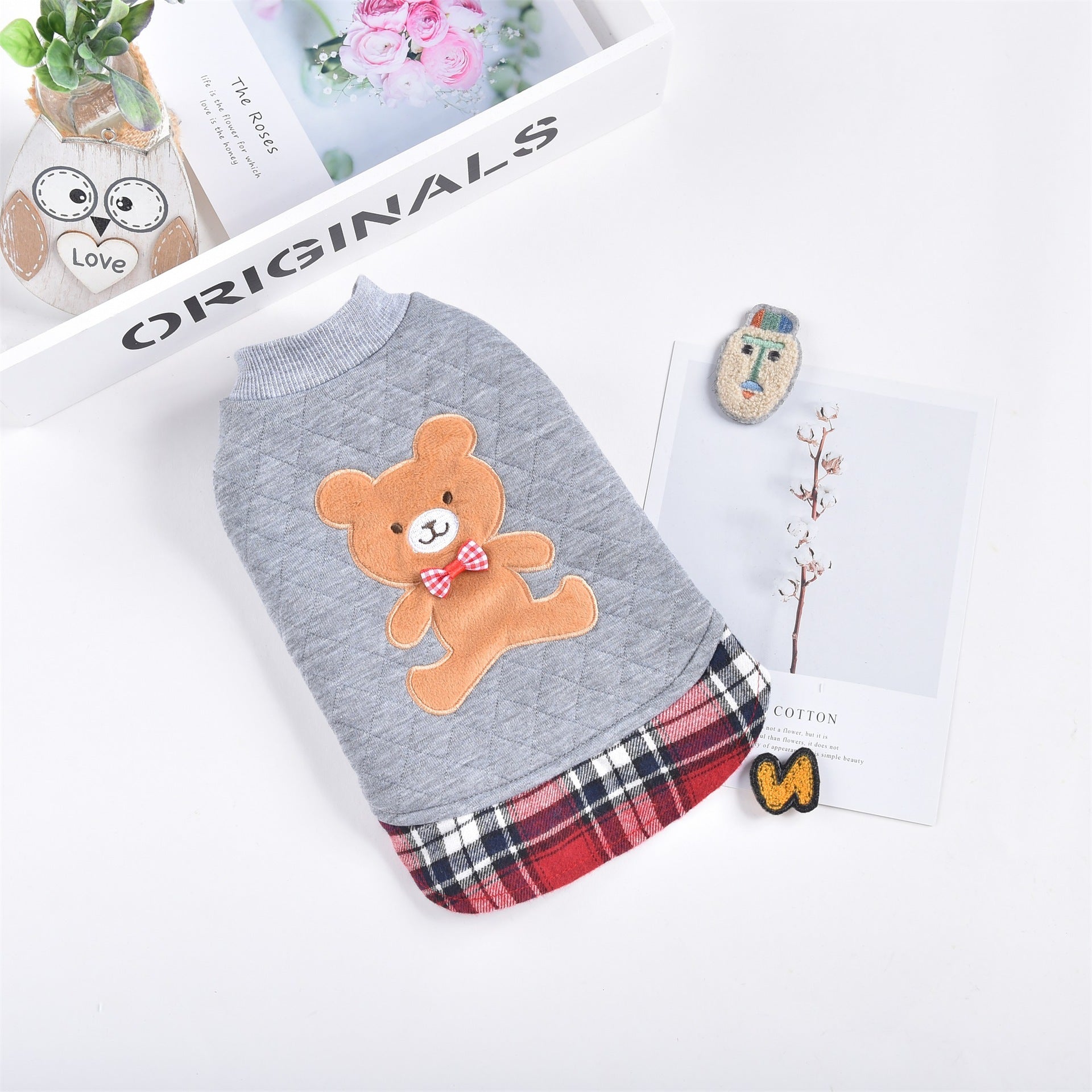 Cappotto in Pile per Cani "Lonely" Rosa e Grigio con Coniglietto e Orsetto