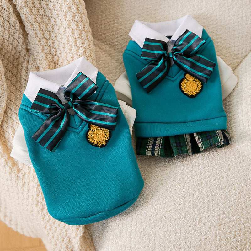 "College" Fleece Bow Dog Sweater