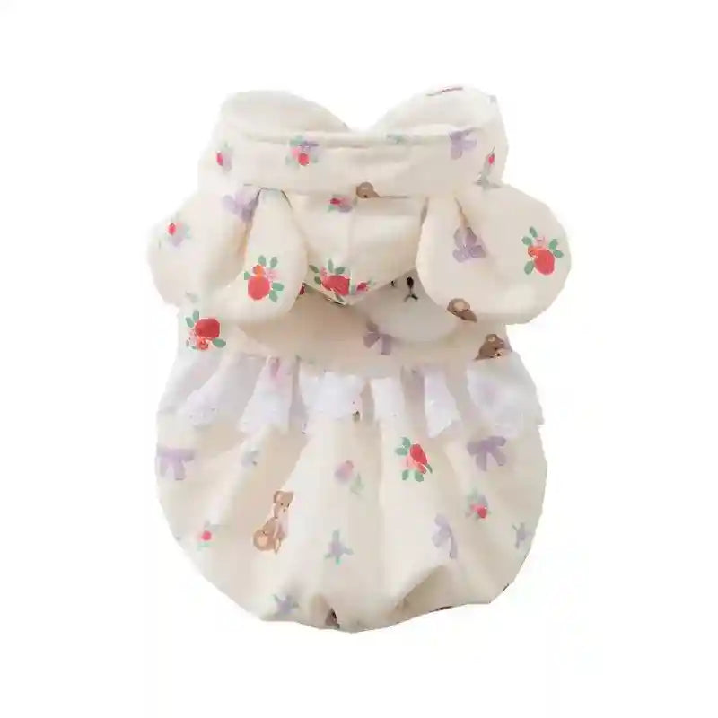 Vestido Osito con Capucha y Orejas para Perros - Floral