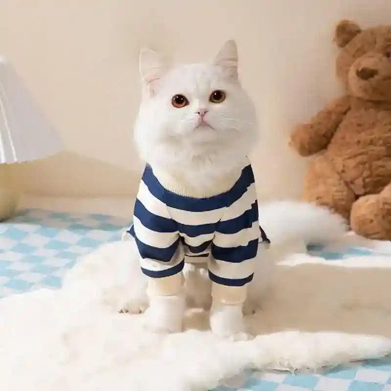 Tutina a Righe con Orsetto per Cani e Gatti - Blu/Marrone by Dog Moda